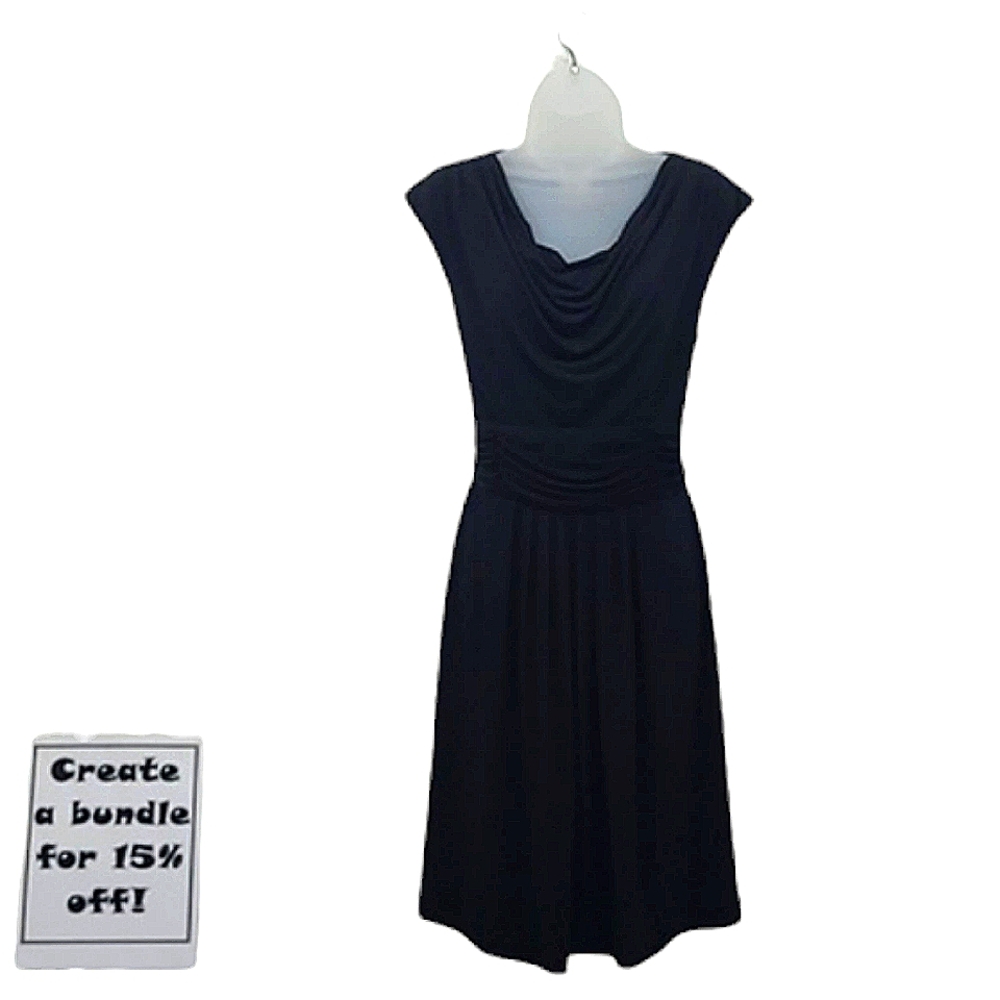 Liz Claiborne Cocktail Dress Stretch A-Line Above Knee Draped Cowl Neck LBD Y2K